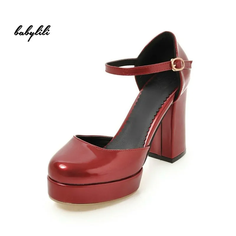 

2019 New Spring Sweet Women Pumps Plus Size 47 Fashion High Heel Ankle Strap Shoes Red Gold Silver Wedding Shoes Woman