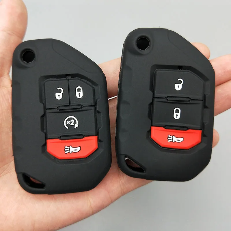 

2/3/4 button Flip Remote protect shell for Jeep Wrangler JL 2018 2019 silicone rubber car key fob cover case set sleeve keychain