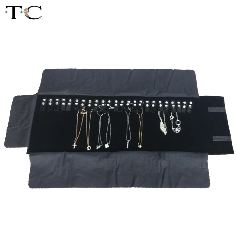 Newest Black Velvet Jewelry Roll Organizer Bag Travel Necklace Bracelet