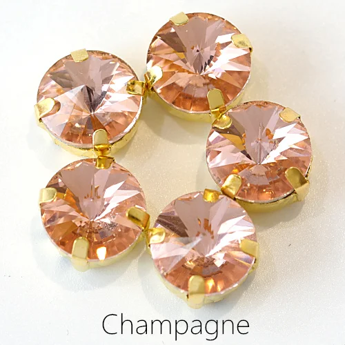 5 размеров, 35 цветов, Круглый стакан Rivoli, пришитые Стразы с золотыми кристаллами в виде когтей, плоские с одной стороны для пришивания на одежду B1022 - Цвет: Champagne