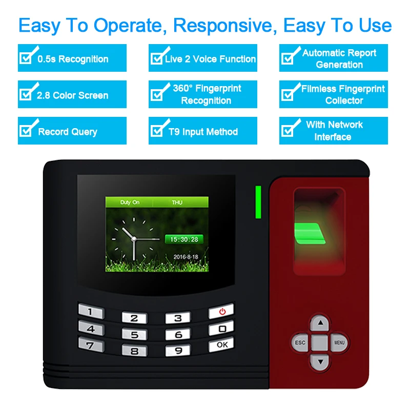 OULET Biometric Attendance System Fingerprint Reader TCP/IP USB Access Control Time Attendance Clock Recorder Employees Device  