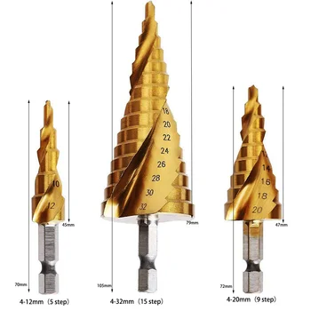 

3/pcs 4-12/20/32mm HSS Spiral Grooved Center Drill Bit Solid Carbide Mini Drill Bits accessories Titanium Step Cone Drill Bit