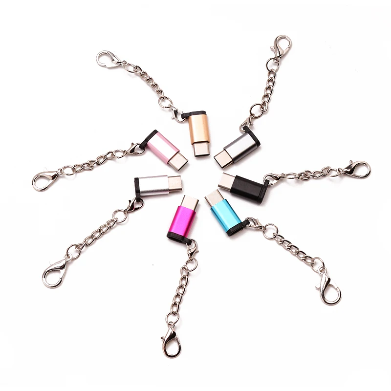 Micro USB Type-C Mobile Phone Mini Charger Adapter With Keychain For Samsung Galaxy S10 S9 Note 9 Huawei Mate 20 Pro