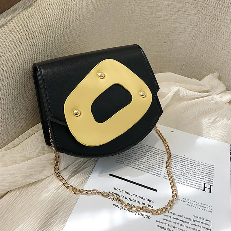 

Crossbody Single Shoulder Bag Contrast Color Rectangle Handbag with Golden Chain Strap for Women Popular