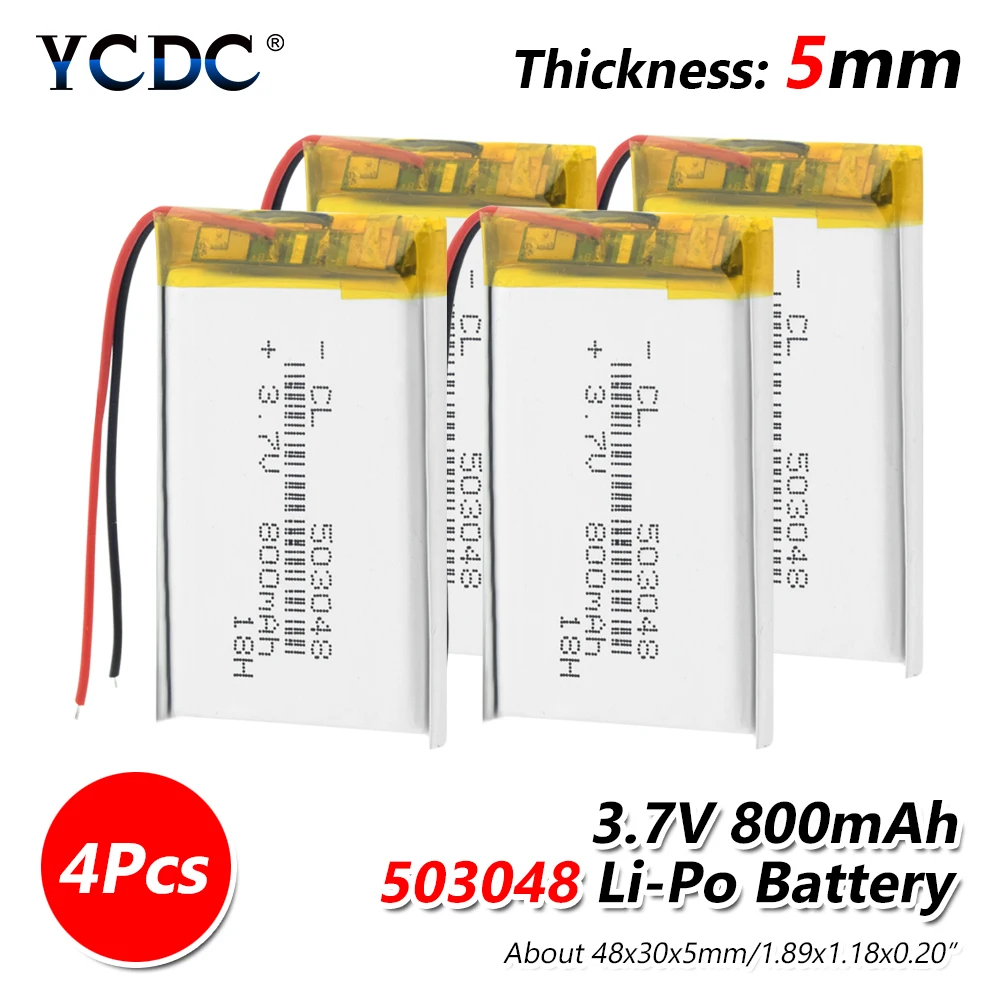 3,7 V 800mAh 503048 полимерный литий-ионный/литий-ионный аккумулятор с печатной платой для dvr MP3 MP4 gps DVD игрушка Bluetooth динамик - Цвет: 4Pcs