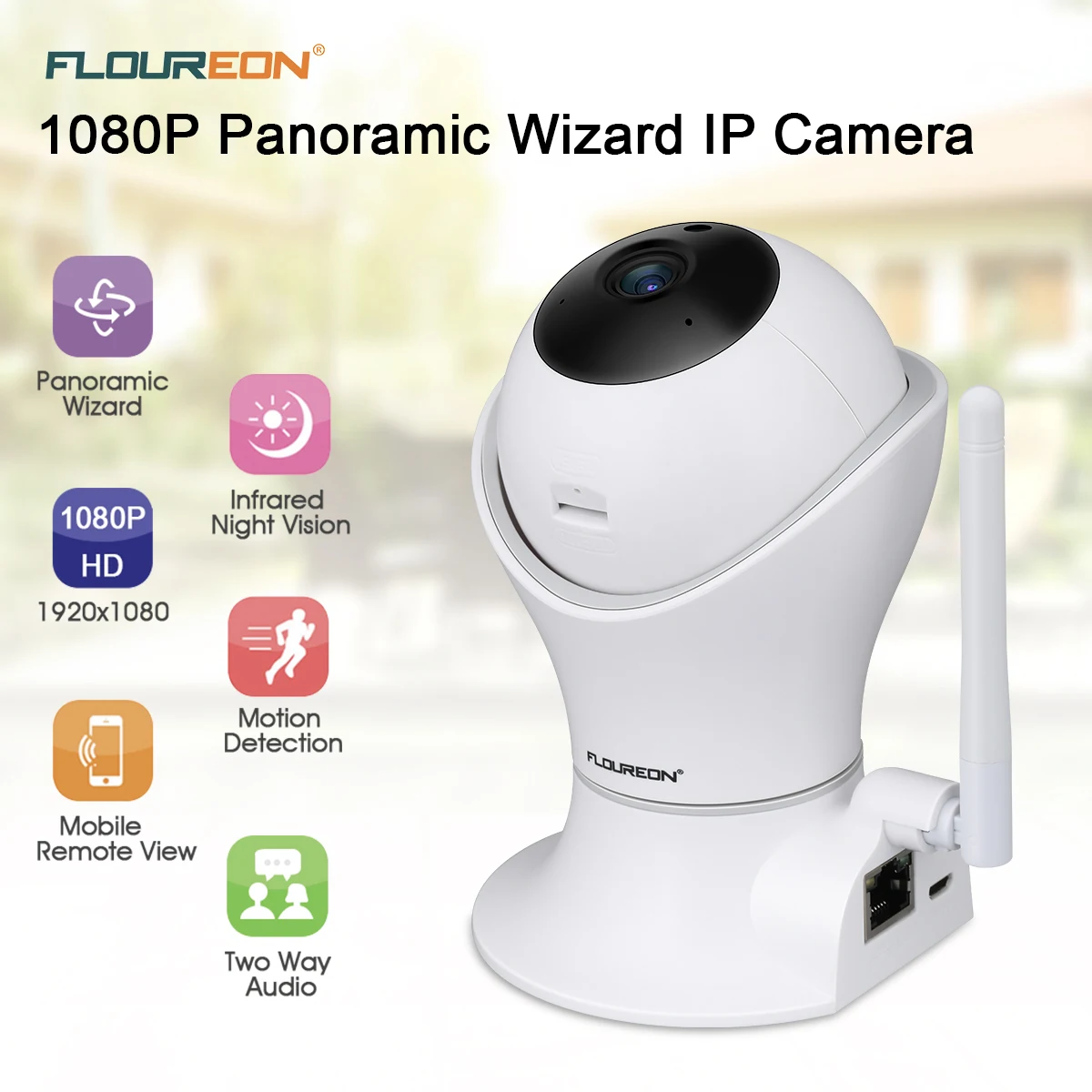 

FLOUREON 1080P Ip Camera H.264 Wifi 2.0MP Wireless CCTV Torch Two-Way Audio Security Camera With TF Slot Q7