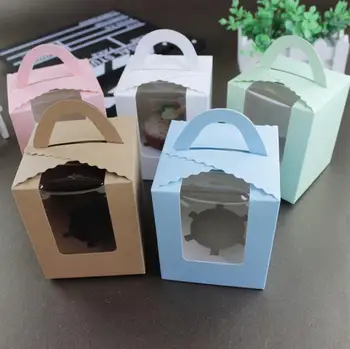 

50pcs Assorted Color Single Cupcake Boxes with Handle Party Favour Wedding Bombonera Packaging Box