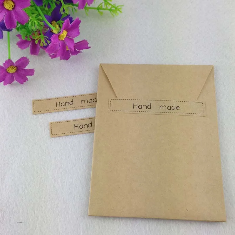 

Rectangular Self-adhesive Brown Sticker Hand Made Sealing Envelope Gift Box For Baggage Cake Candy Biscuits Paper Sticker 100Pcs