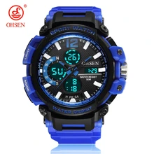 Новинка OHSEN модные ЖК-цифровые кварцевые мужские спортивные наручные часы 50 м Водонепроницаемые Синие Силиконовые часы Мужские часы relogio masculino