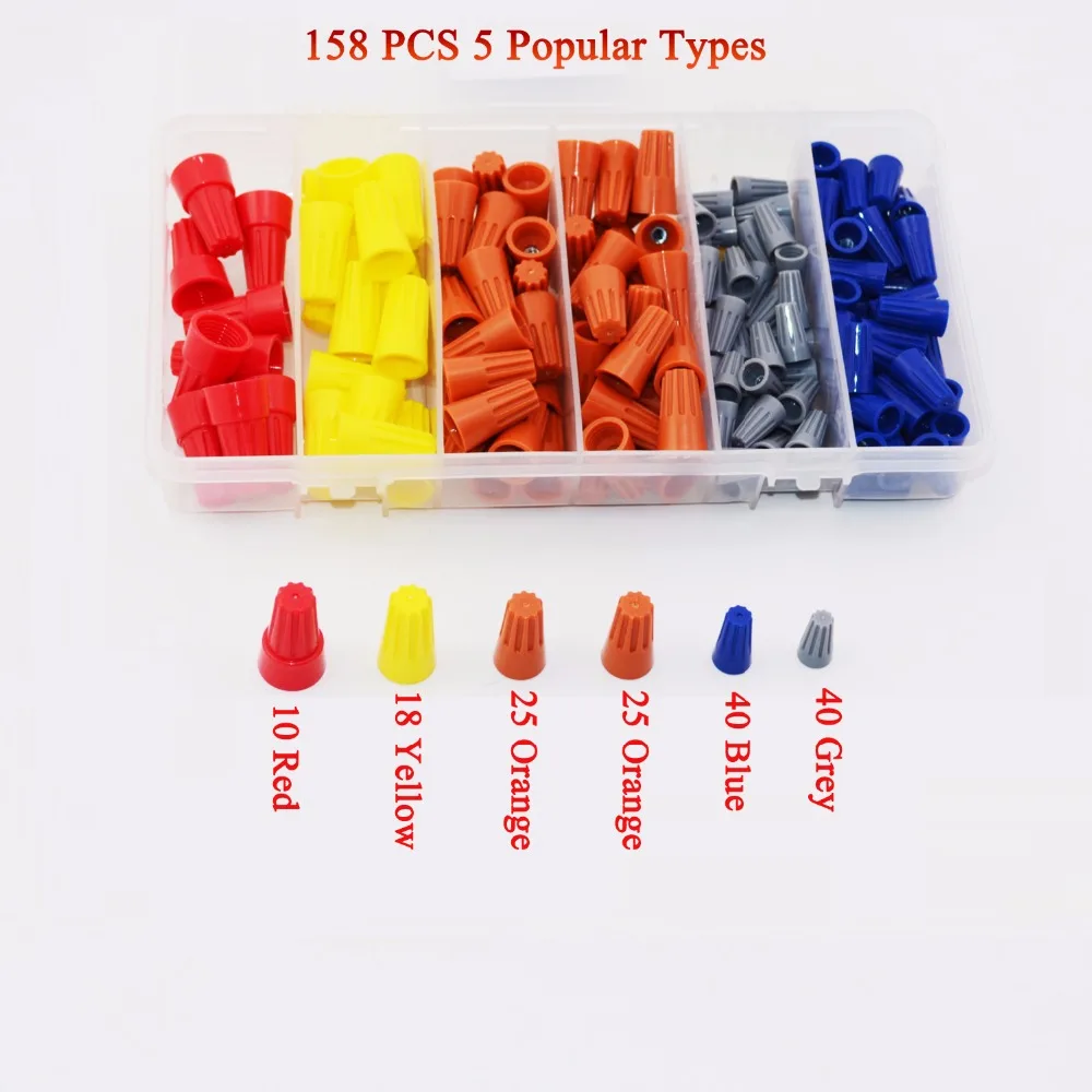 

158PCS Electrical Wire Connectors Screw Terminals with Spring Insert Twist Nuts Caps Connection Assortment Set