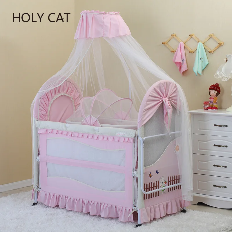 Holycat корейская ткань, полиэстер и хлопок, Защита окружающей среды детская кровать, может удлинить детская железная кровать Dc