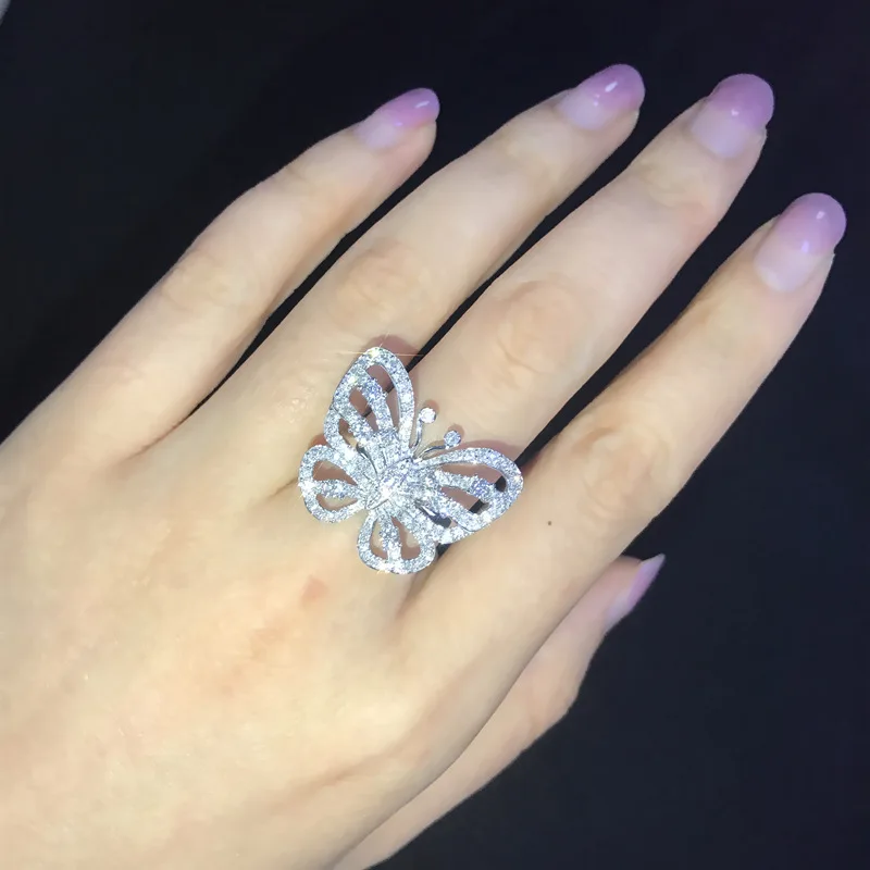 Блестящая бабочка дизайн циркон обручальное кольцо Белое Золото Заполненные Свадебные Кольца для женщин модные ювелирные изделия