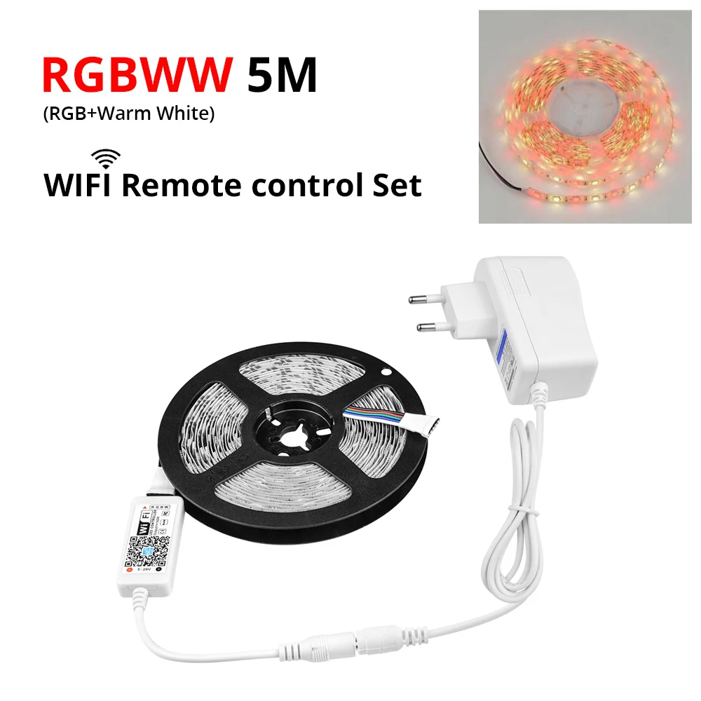 Водонепроницаемый 5 м RGB RGBW RGBWW wifi светодиодный светильник 5050 RGB лента диод Гибкая лампа wifi контроллер DC12V адаптер Комплект - Испускаемый цвет: RGBWW