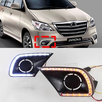 

Car Flashing 1 Set 12V ABS Car LED For Toyota INNOVA 2013 2014 2015 DRL Daytime Running Light Daylight With Yellow Turn Signal