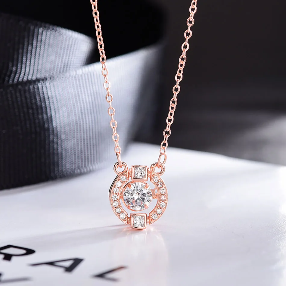 7Virgooer Necklace Women Top Quality Trendy Round 925 Sterling Silver Jewelry Pendant AAA CZ Necklace With 45Cm Chain Colgantes Mujer Moda