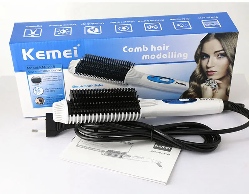 KEMEI KM-8110 3-IN-1 Multifunctional Straightener Iron Curler Hair Styling Tool Electric Tourmaline Ceramic Roller Comb-7