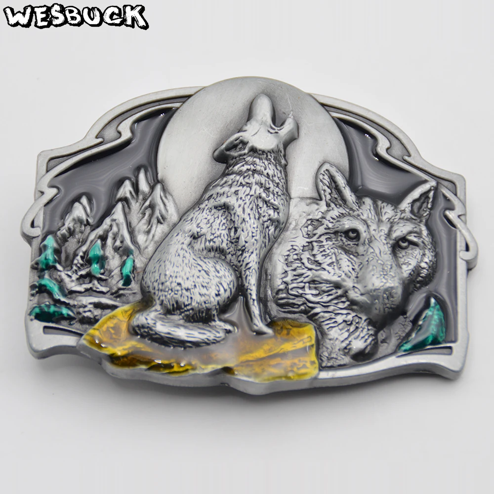 WesBuck Brand Belt Buckle Metal Wolf Logo Mens Clothes Luxury Brand