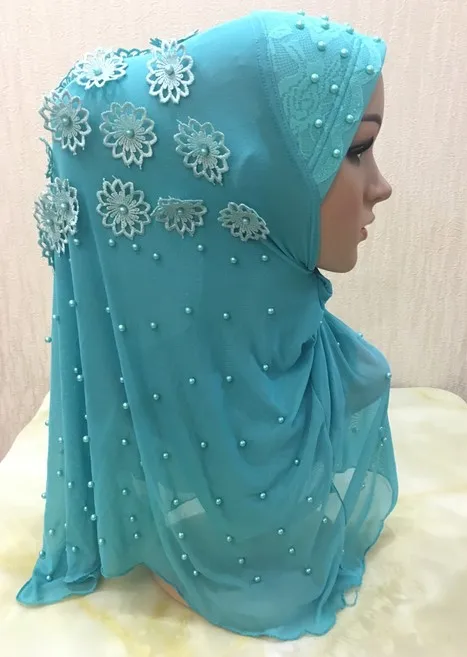 

H1257 latest two layers net amira hijab with handmade flowers and pearls,mixed colors, fast delivery