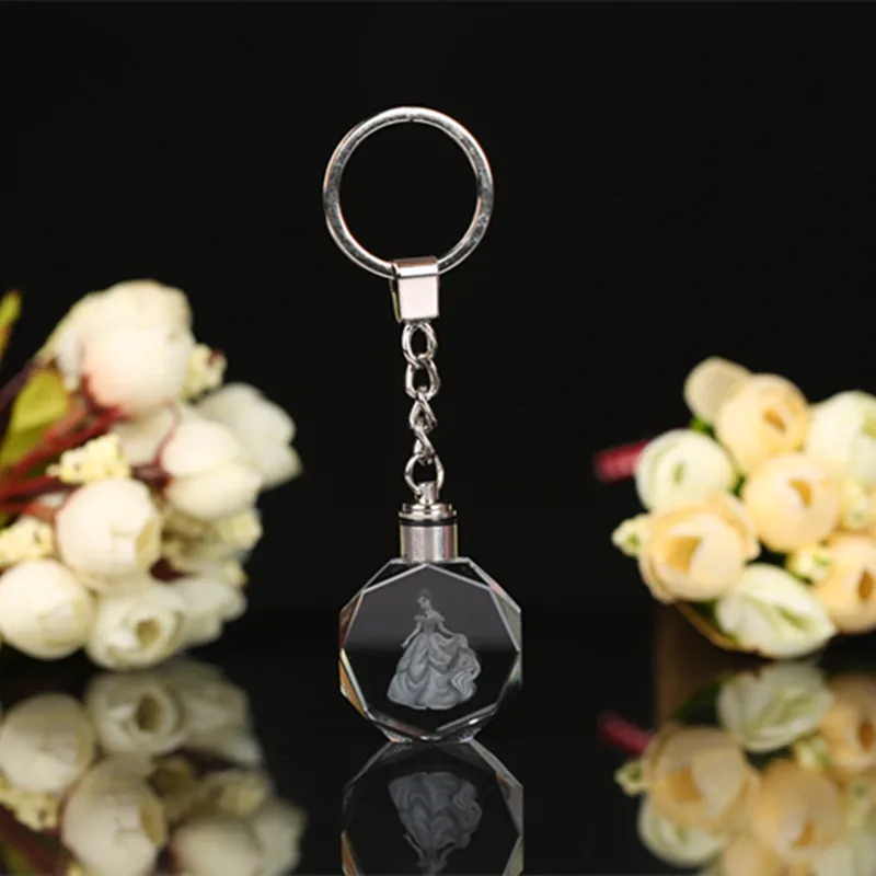 Charming 7 Colors LED Crystal Heart Rose Key Chain Ring Keyring Keychain UK