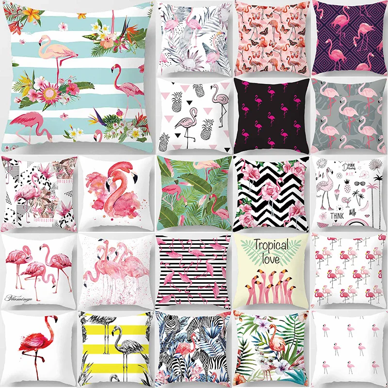 

Flamingos Pillow case home tropical plants double sides pattern square throw Pillow cover size pillow case 45*45