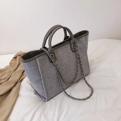 Холщовая Сумка Большая плечевая кожанная женская сумка дорожная сумка из искусственной кожи дамская сумочка Роскошная дамская сумка дизайнерская женская сумка - Цвет: light gray