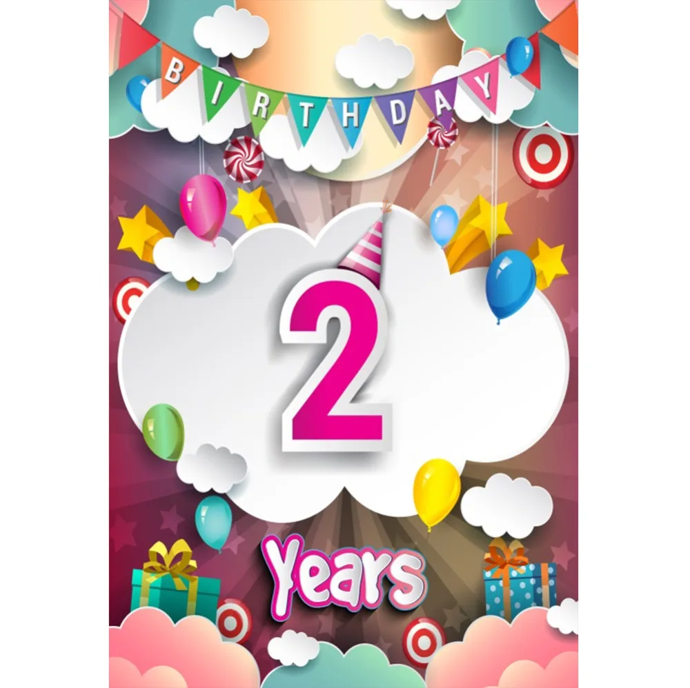 Laeacco Pink Baby 2nd Birthday Party Balloon Cartoon Flag Gift Poster Photo Backdrop Photography Background Digital Photo Studio