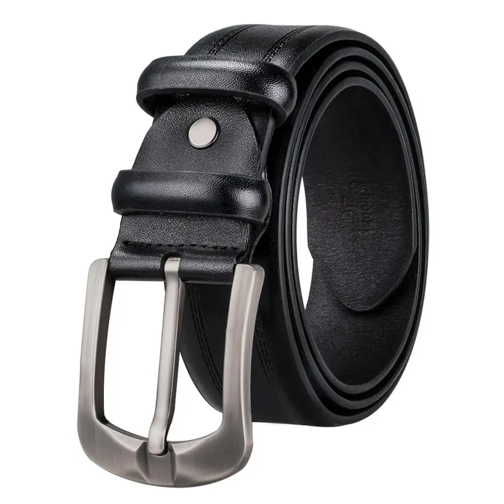 

Metal pin bckle leather belt for male fashion men waist belt DUBULLE top quality black blue and brown belt cowhide strap ZK-0002