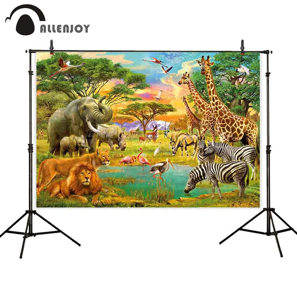 HUAYI 7X5ft Tropical African Forest Jungle Safari Photo Backdrops Realistic Animals Lion Giraffe Photocall Background for Birthday Party Dessert Table Decor Studio Props Vinyl Banner w-2043