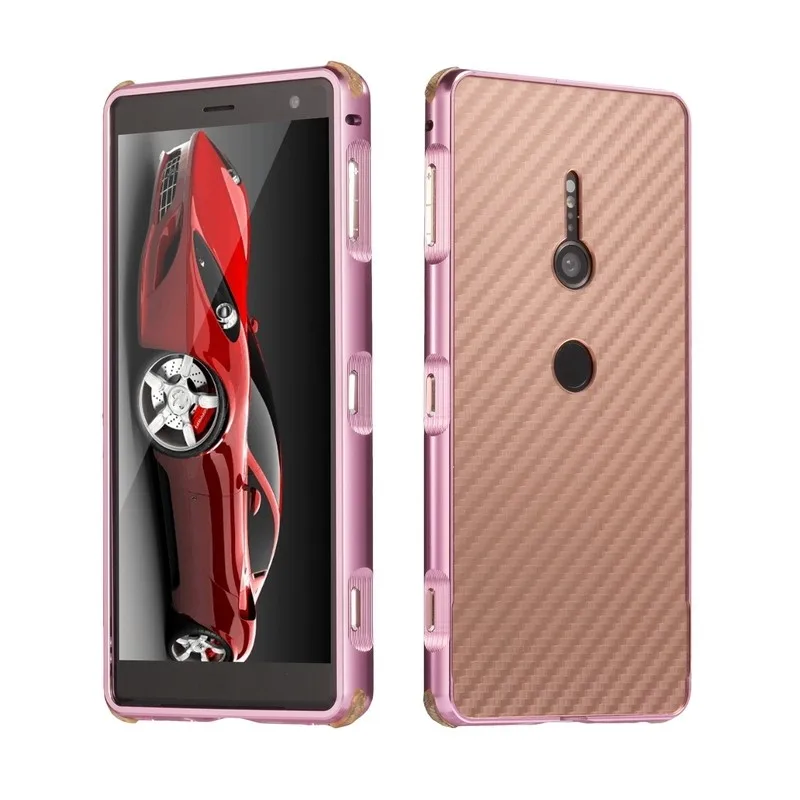 Чехол для SONY XPERIA XZ3 XZ2 XZ1 XZ Премиум компактный металлический алюминиевый бампер чехол из углеродного волокна для SONY XA2 XA1 Ultra Plus - Цвет: Rose Gold