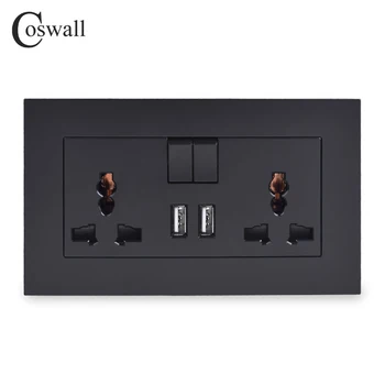 

COSWALL 13A Universal Switched Socket 2 USB Charge Port For Mobile Output 2.1A Wall Outlet Black Color PC Panel