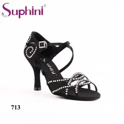 Suphini 713 ручной работы Для женщин Туфли для латинских танцев золотистый и черный атласные туфли для танцев мягкая подошва Дамы Латинской