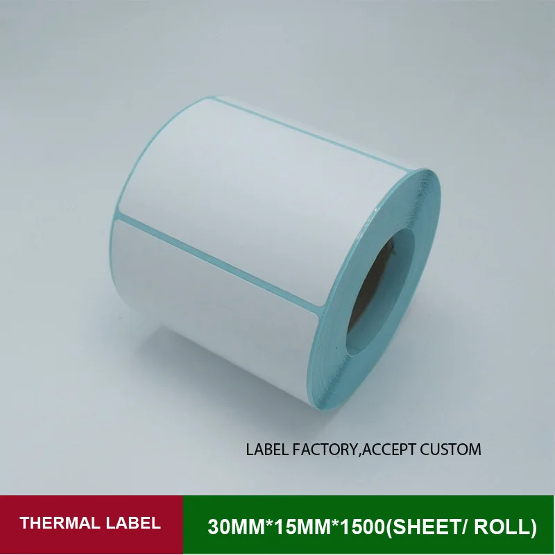 

Thermal barcode label 30mm*15mm 1500pcs can customized self adhesive electronic scale white blank label paper roll sticker label