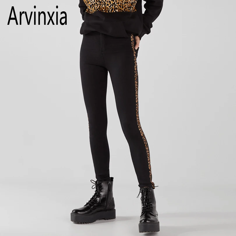

Arvinxia Casual Leopard Appliques Slim Woman Pants New Arrivals High Waist Skinny Ladies Trousers Sexy Bodycon Office Lady Pants