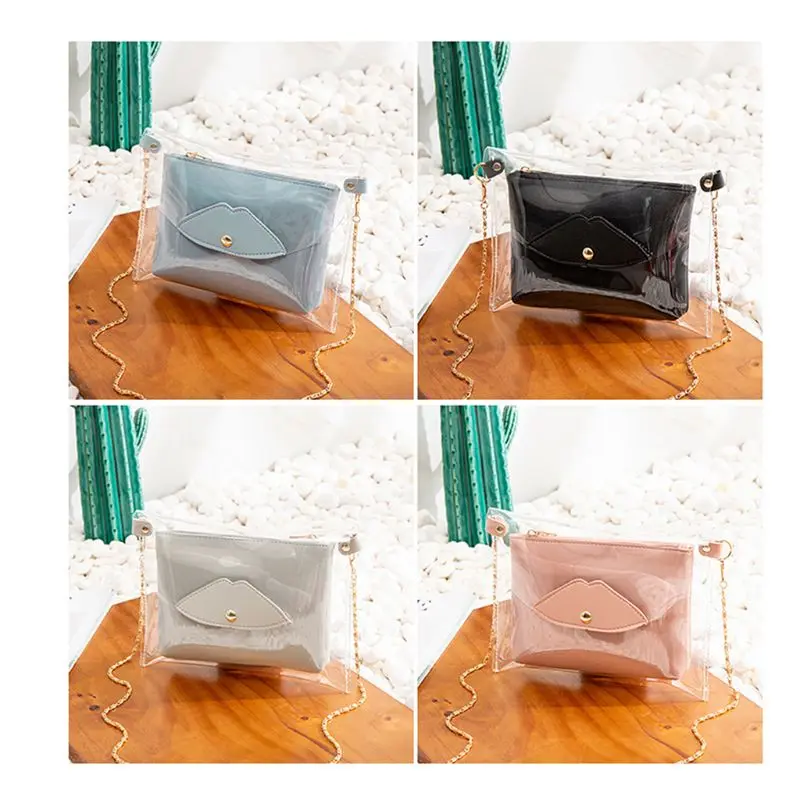 

2PCS Transparent Shoulder Bag Chain Fashion Women Crossbody Handbag Tote Messenger