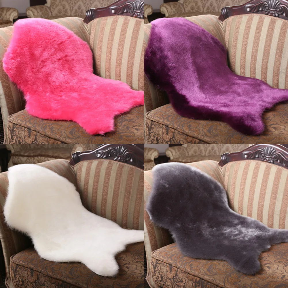 Soft Artificial Sheepskin Chair Cover Warm Hairy Carpet Seat Pad Plain