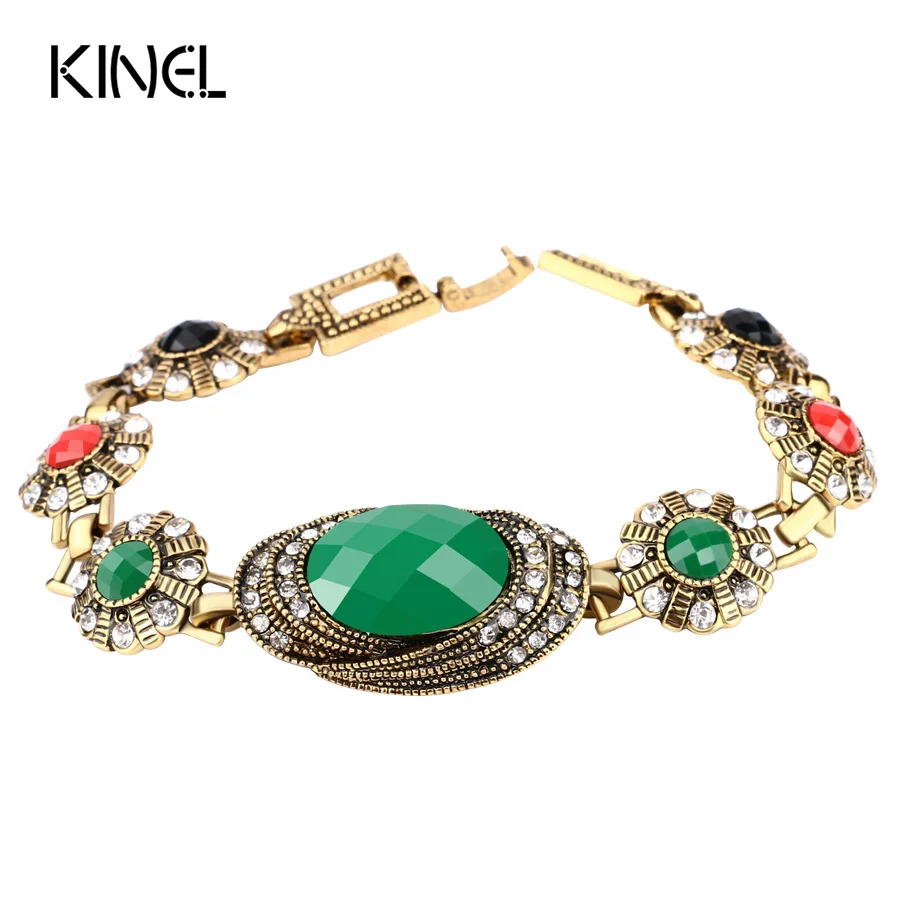 Модный Цветной золотой браслет индийские ювелирные изделия большой овальный Тибетский сплав хрустальные браслеты для женщин оптом