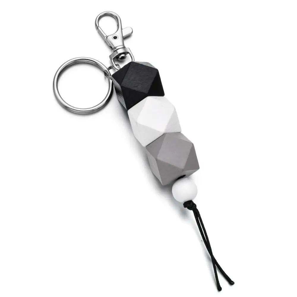 

Geometric Wood Beads Keychain for Women Girls Multi Color Wooden Beaded Key Chain Jewelry Gifts for H
