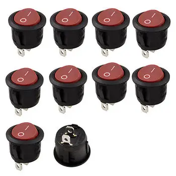 

Red Round Button SPST On/Off Rocker Switch AC 125V/10A 250V/6A 10 Pcs KCD1-105