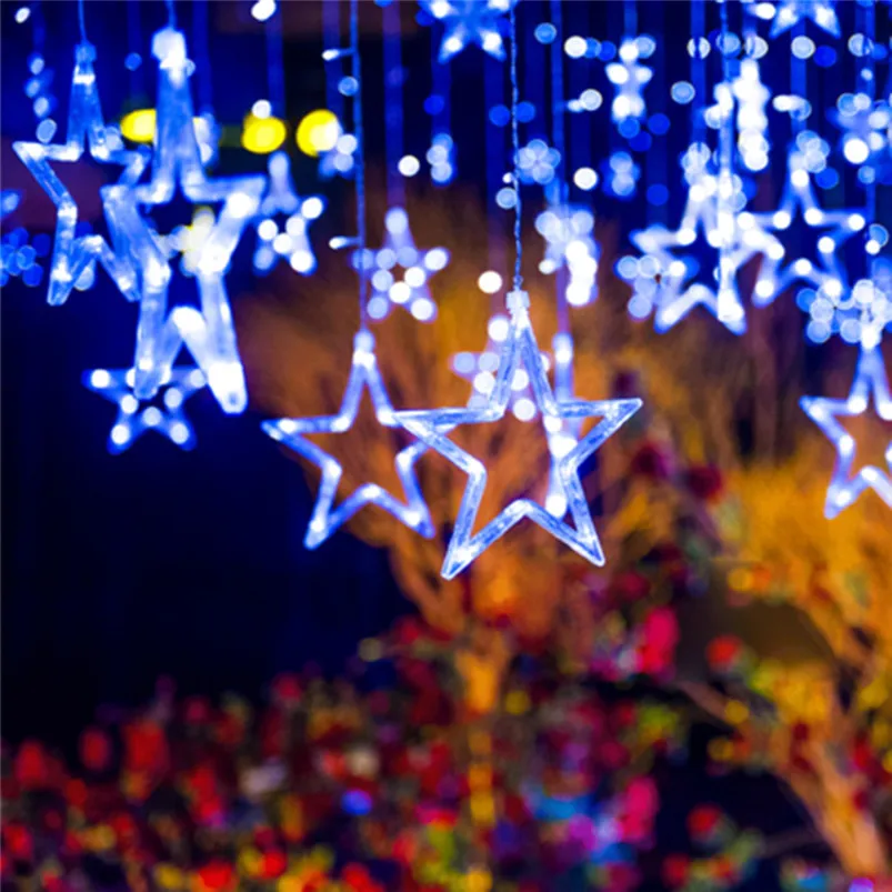LED Stars Hanging Curtain Lights String 5 Big 4 Small Home Party Home Garden Light Decor EU plug Lamparas 40JUN2817