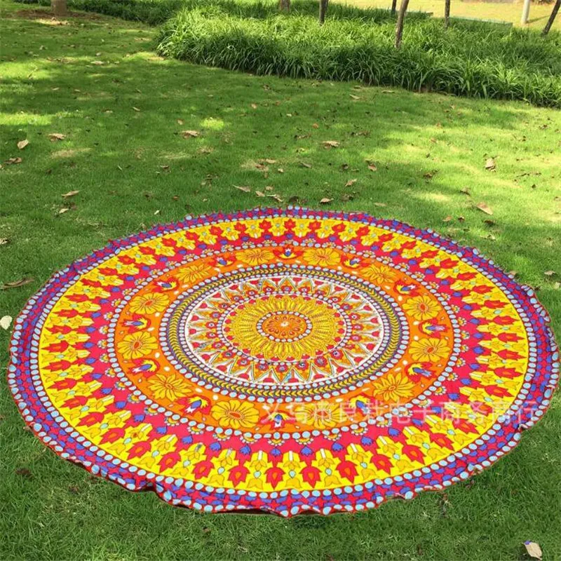 Chiffon Polyester 150cm Round Beach Towel Vacation Seaside Shawl Bath Towel Large Peacock tail printing Swimming Towel For Beach 6