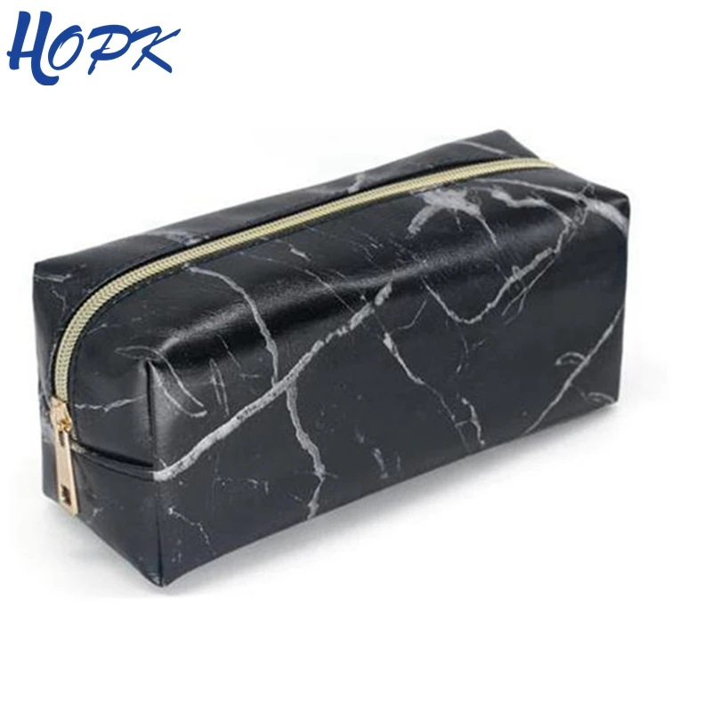

Marble Pencil Case Black Leather PencilCase For Girl Boy Student Large Capacity Cosmetic Bag PU Pen Box School Stationery Supply