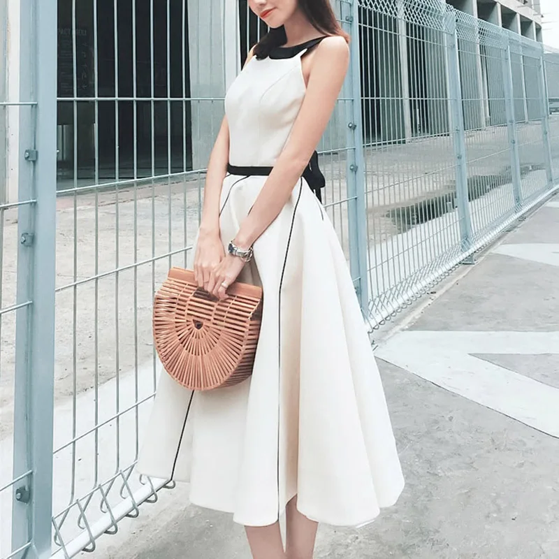 INDRESSME Women Dress Casual A Line Sexy Spaghetti Strap Backless Knee Length Bow Lady Party Dress Vestidos 2018