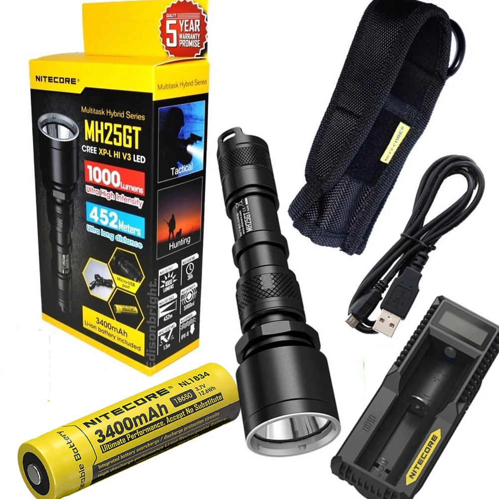 

NITECORE MH25GT Rechargeable Flashlight XP-L HI V3 LED max. 1000LM beam distance 452 meters torch + 18650 battery + charger