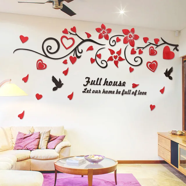 3d bird love flower vine wall decals art tv background acrylic