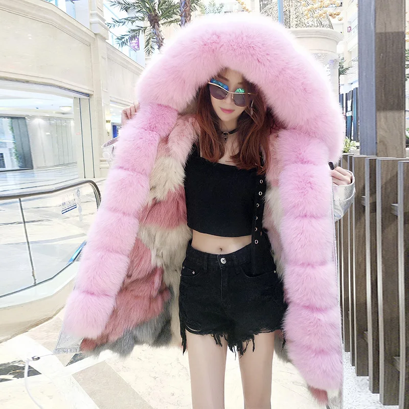 Buy 2018 New Parka Nice pink fur coats winter leather
