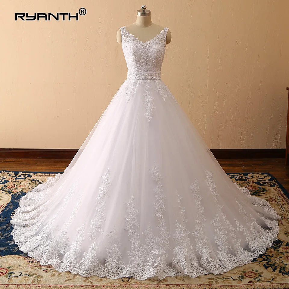 Robe De Mariage Vestidos de novia сексуальное платье на бретельках с v-образным вырезом и поясом из бисера недорогое свадебное платье ТРАПЕЦИЕВИДНОЕ свадебное платье