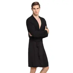 Черный v-образным вырезом платье халат Мужская Новый стиль халат-кимоно платье Модальные пижамы Pijamas длинный рукав ночное Повседневное