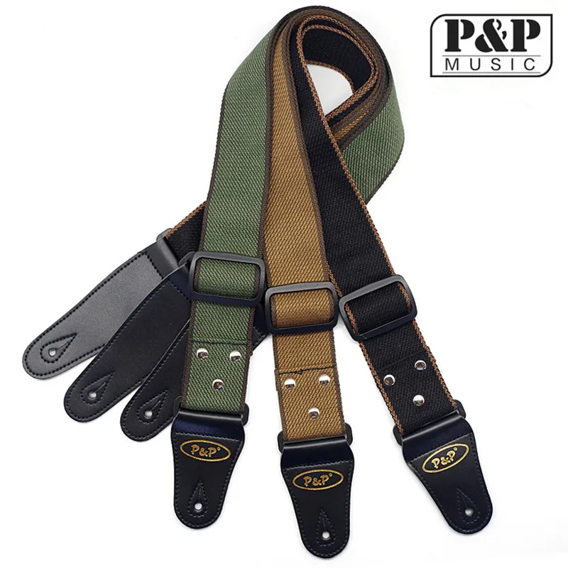 P&p Guitar Strap For Acoustic Electric Bass Guitar Black Nylon Pattern
