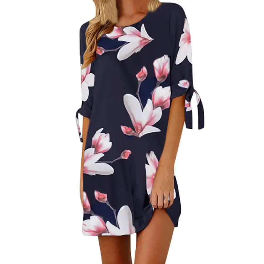 

summer beach Womens Floral Print Bowknot Sleeves Cocktail Mini Dress Casual Party Dress 7.26