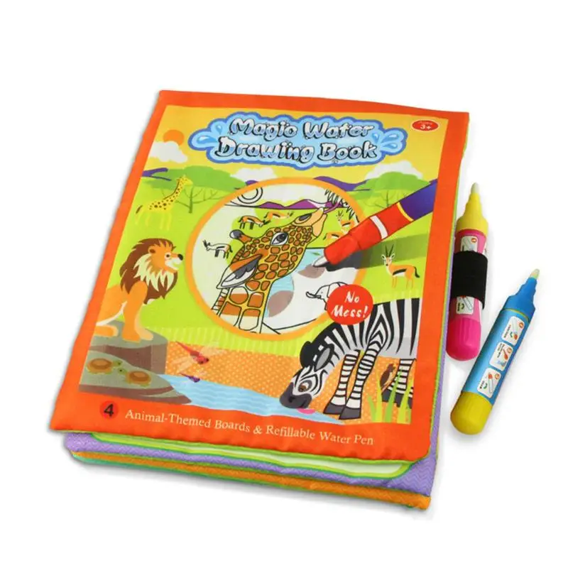 Coloring Magic Water Drawing Book with Pen Baby Educational Toy Animals Painting Writing Doodle Cloth Book Kids Drawing Board
